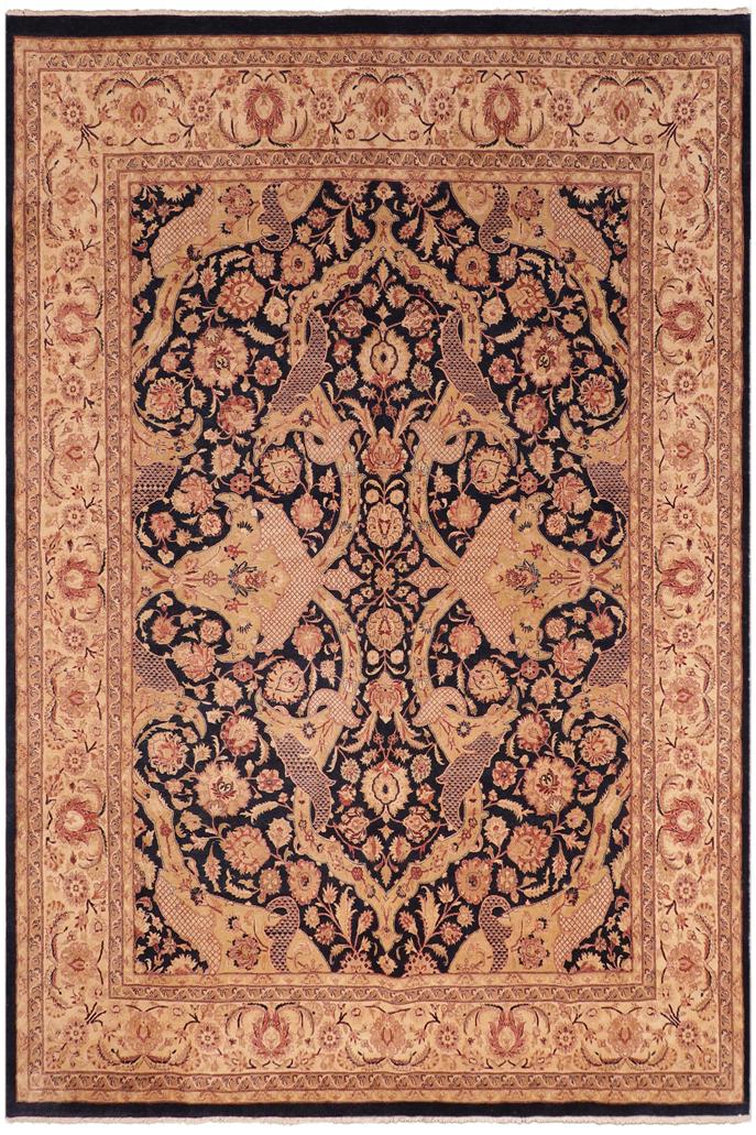 Traditional Agra Joslyn Drk. Blue Gold Hand Knotted Area rugs 8 x 10