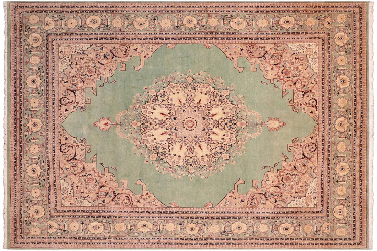 handmade Traditional Lt. Green Lt. Green Hand Knotted RECTANGLE 100% WOOL area rug 8x10