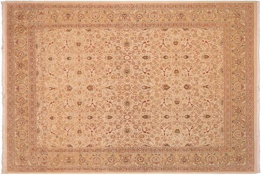 handmade Transitional Taj Ivory Tan Hand Knotted RECTANGLE 100% WOOL area rug 8 x 10