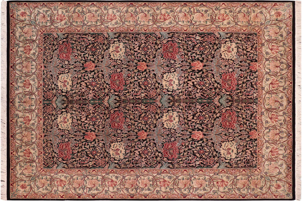 handmade Transitional Hashmi Black Beige Hand Knotted RECTANGLE 100% WOOL area rug 8x10