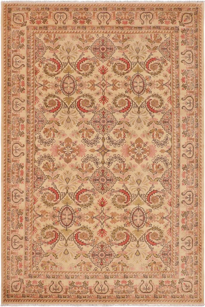 handmade Transitional Kafkaz Beige Pink Hand Knotted RECTANGLE 100% WOOL area rug 9 x 13