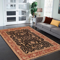 handmade Transitional Kafkaz Black Rust Hand Knotted RECTANGLE 100% WOOL area rug 9' x 12'