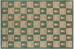 handmade Modern Kafkaz Green Lt. Tan Hand Knotted RECTANGLE 100% WOOL area rug 9' x 12'