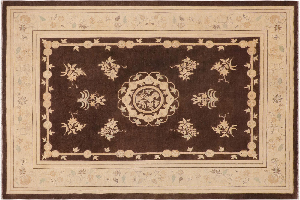 handmade Traditional Kafkaz Brown Beige Hand Knotted RECTANGLE 100% WOOL area rug 9' x 12'