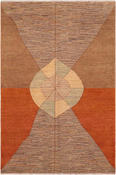 handmade Modern Gabbeh Orange Brown Hand Knotted RECTANGLE 100% WOOL area rug 6 x 9