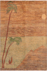 handmade Modern Gabbeh Blue Green Hand Knotted RECTANGLE 100% WOOL area rug 6 x 9