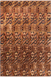 handmade Modern Gabbeh Brown Beige Hand Knotted RECTANGLE 100% WOOL area rug 6 x 9