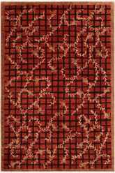 handmade Transitional Lahore Red Brown Hand Knotted RECTANGLE 100% WOOL area rug 6 x 9