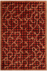 handmade Transitional Lahore Red Brown Hand Knotted RECTANGLE 100% WOOL area rug 6 x 9