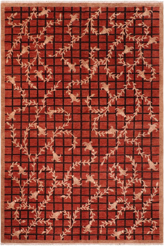 handmade Transitional Kafkaz Rust Black Hand Knotted RECTANGLE 100% WOOL area rug 6 x 9