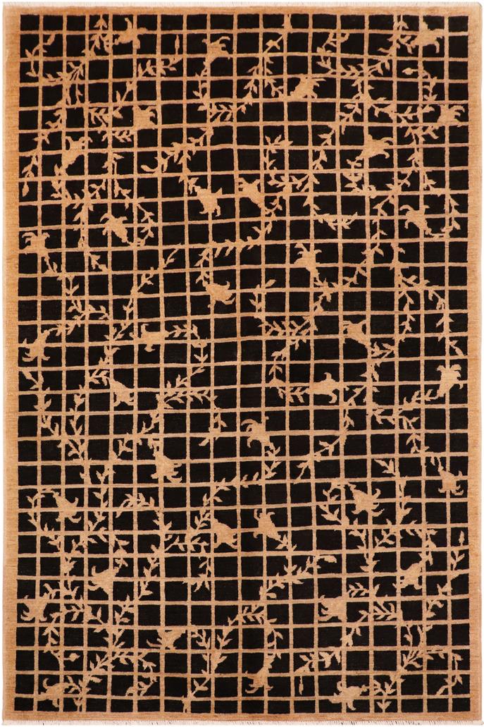 handmade Transitional Kafkaz Black Tan Hand Knotted RECTANGLE 100% WOOL area rug 6 x 9