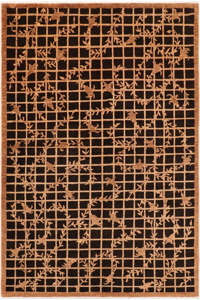 handmade Transitional Kafkaz Black Tan Hand Knotted RECTANGLE 100% WOOL area rug 6 x 9