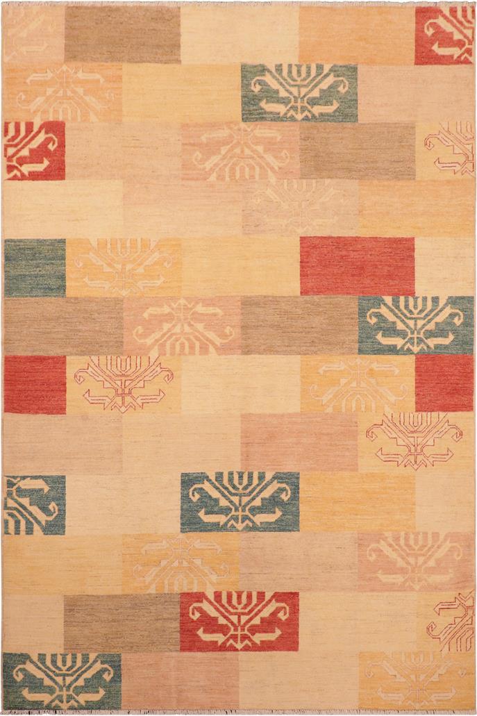 handmade Modern Kafkaz Tan Brown Hand Knotted RECTANGLE 100% WOOL area rug 6  x 9