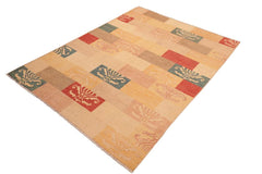 handmade Modern Kafkaz Tan Brown Hand Knotted RECTANGLE 100% WOOL area rug 6  x 9
