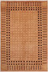 handmade Transitional Kafkaz Tan Black Hand Knotted RECTANGLE 100% WOOL area rug 6 x 9