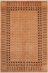 handmade Transitional Kafkaz Tan Black Hand Knotted RECTANGLE 100% WOOL area rug 6 x 9