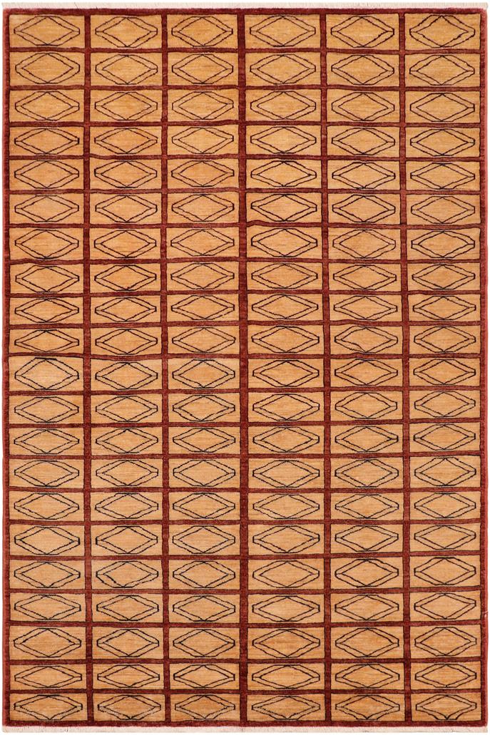 handmade Modern Gabbeh Beige Rust Hand Knotted RECTANGLE 100% WOOL area rug 6  x 9