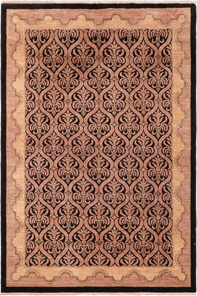 handmade Transitional Kafkaz Black Tan Hand Knotted RECTANGLE 100% WOOL area rug 6 x 9