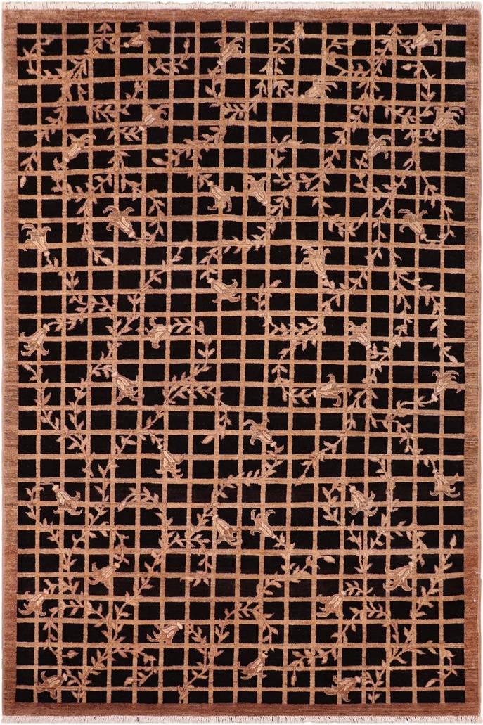 handmade Transitional Kafkaz Black Brown Hand Knotted RECTANGLE 100% WOOL area rug 6 x 9