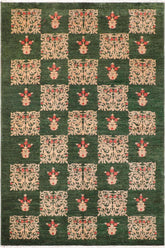 handmade Transitional Kafkaz Green Tan Hand Knotted RECTANGLE 100% WOOL area rug 6 x 9