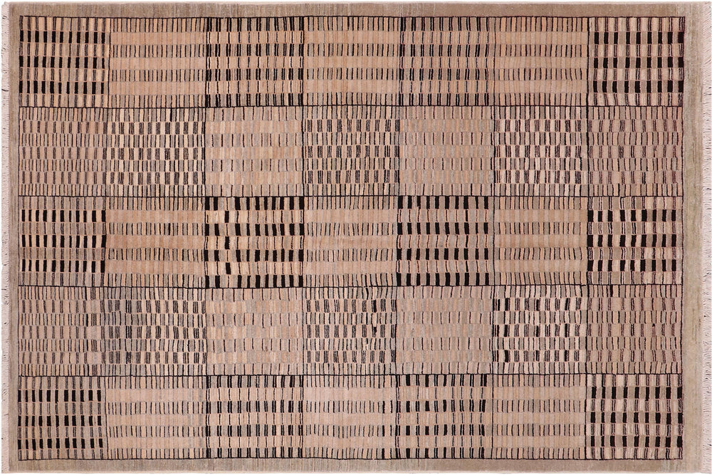 handmade Modern Kafkaz Beige Green Hand Knotted RECTANGLE 100% WOOL area rug 6' x 9'