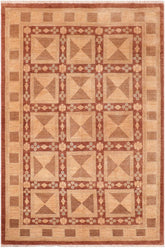 handmade Transitional Kafkaz Brown Tan Hand Knotted RECTANGLE 100% WOOL area rug 6 x 9