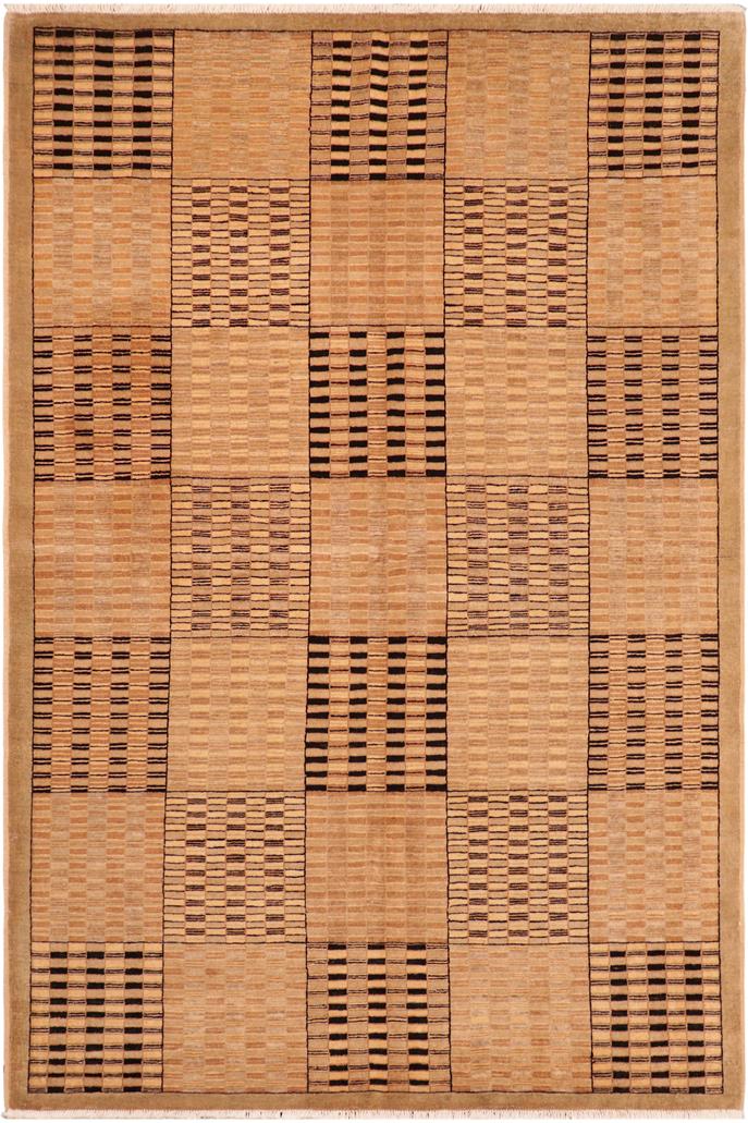 handmade Modern Kafkaz Tan Brown Hand Knotted RECTANGLE 100% WOOL area rug 6  x 9