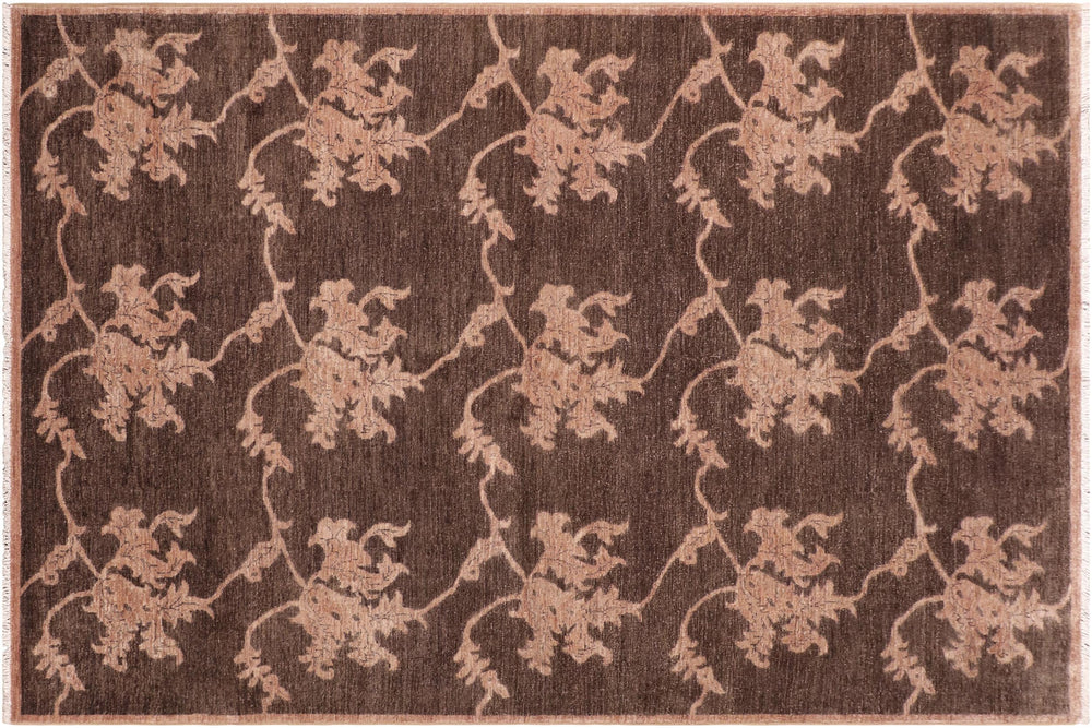 handmade Modern Kafkaz Brown Tan Hand Knotted RECTANGLE 100% WOOL area rug 6' x 9'