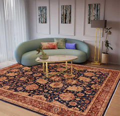 handmade Traditional Kafkaz Blue Lt. Brown Hand Knotted RECTANGLE 100% WOOL area rug 10 x 14