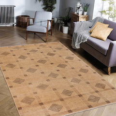 handmade Modern Kafkaz Tan Green Hand Knotted RECTANGLE 100% WOOL area rug 10' x 14'