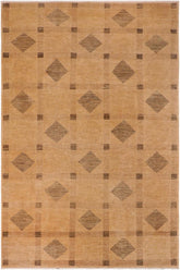 handmade Modern Kafkaz Tan Green Hand Knotted RECTANGLE 100% WOOL area rug 10 x 14