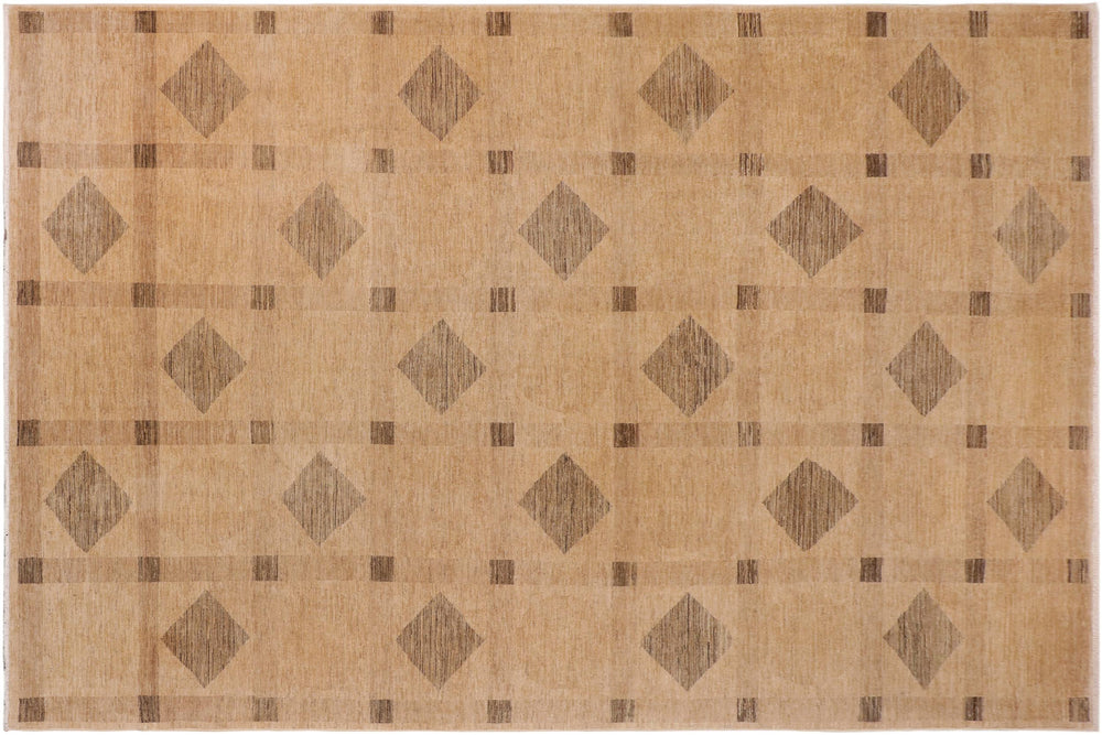 handmade Modern Kafkaz Tan Green Hand Knotted RECTANGLE 100% WOOL area rug 10' x 14'
