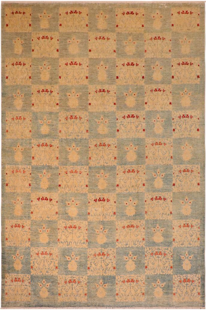 handmade Transitional Kafkaz Blue Tan Hand Knotted RECTANGLE 100% WOOL area rug 10 x 14