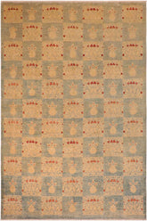 handmade Transitional Kafkaz Blue Tan Hand Knotted RECTANGLE 100% WOOL area rug 10 x 14