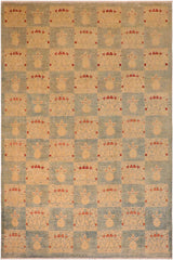 handmade Transitional Kafkaz Blue Tan Hand Knotted RECTANGLE 100% WOOL area rug 10 x 14