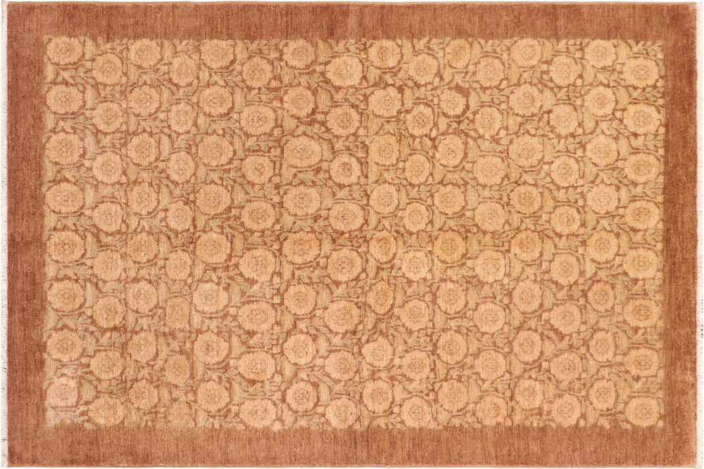 handmade Modern Kafkaz Brown Tan Hand Knotted RECTANGLE 100% WOOL area rug 6' x 8'