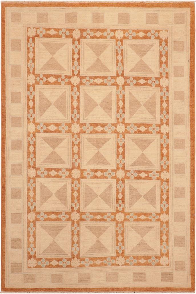 handmade Transitional Kafkaz Rust Tan Hand Knotted RECTANGLE 100% WOOL area rug 6 x 9
