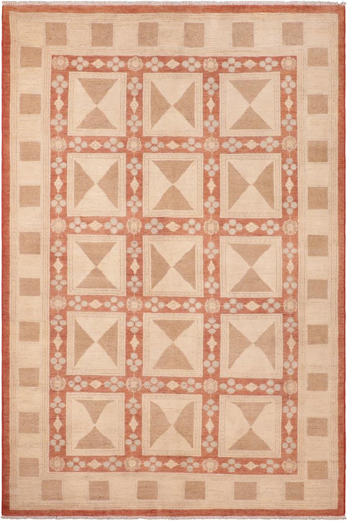 handmade Transitional Kafkaz Rust Tan Hand Knotted RECTANGLE 100% WOOL area rug 6 x 9