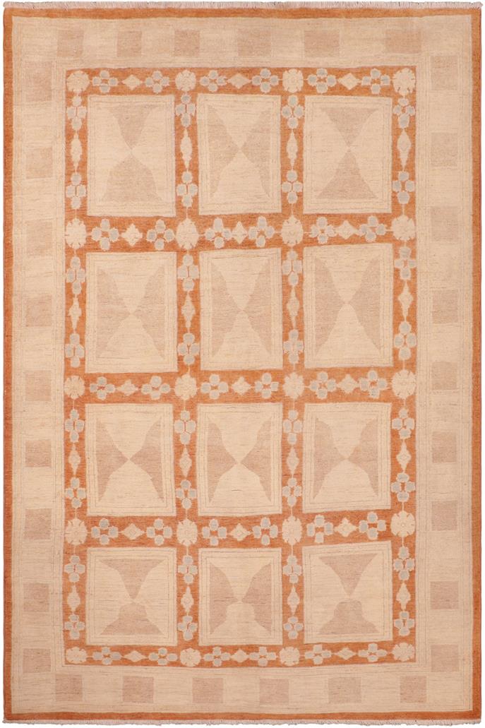 handmade Transitional Kafkaz Rust Tan Hand Knotted RECTANGLE 100% WOOL area rug 6 x 9