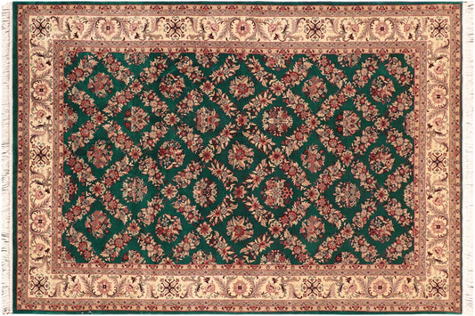 handmade Transitional Gulab Green Ivory Hand Knotted RECTANGLE 100% WOOL area rug 6x9