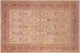 handmade Transitional Mujahid Tan Red Hand Knotted RECTANGLE 100% WOOL area rug 6x9