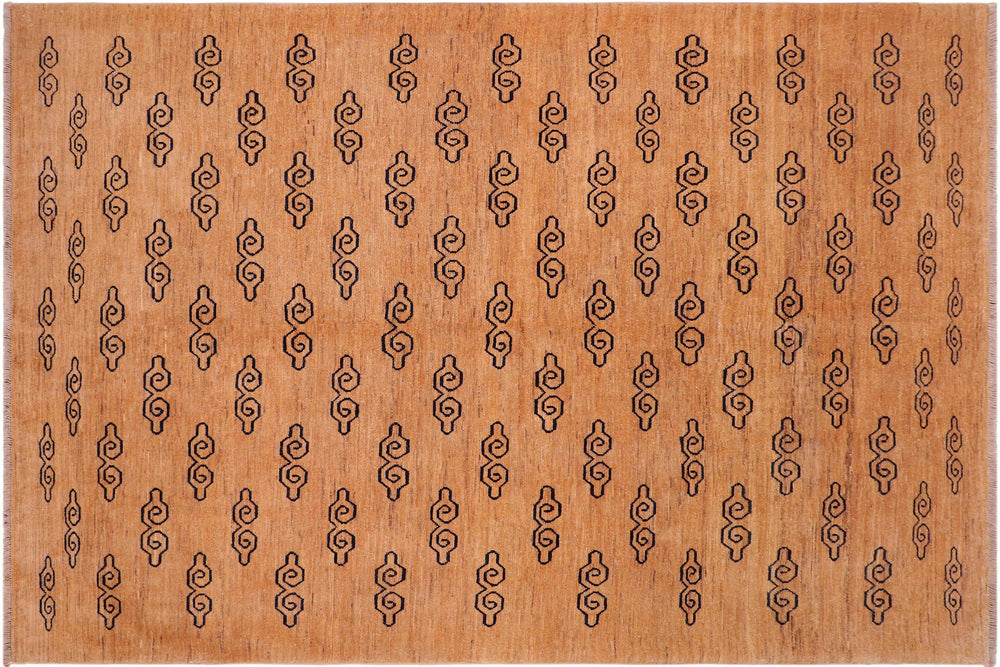 handmade Modern Kafkaz Tan Blue Hand Knotted RECTANGLE 100% WOOL area rug 7' x 8'