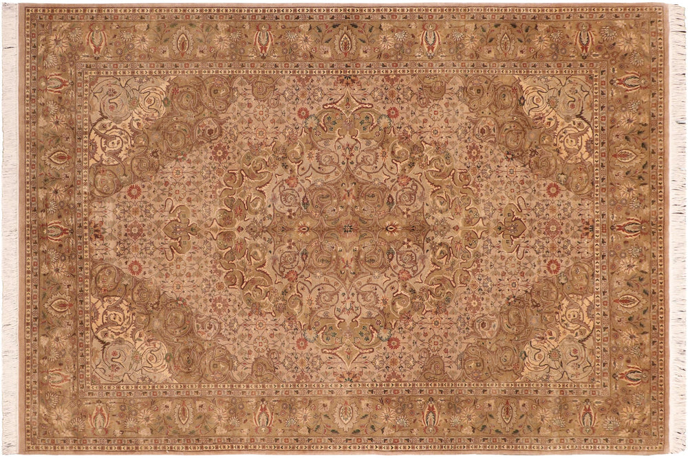 handmade Traditional Farahan Taupe Green Hand Knotted RECTANGLE 100% WOOL area rug 6x9