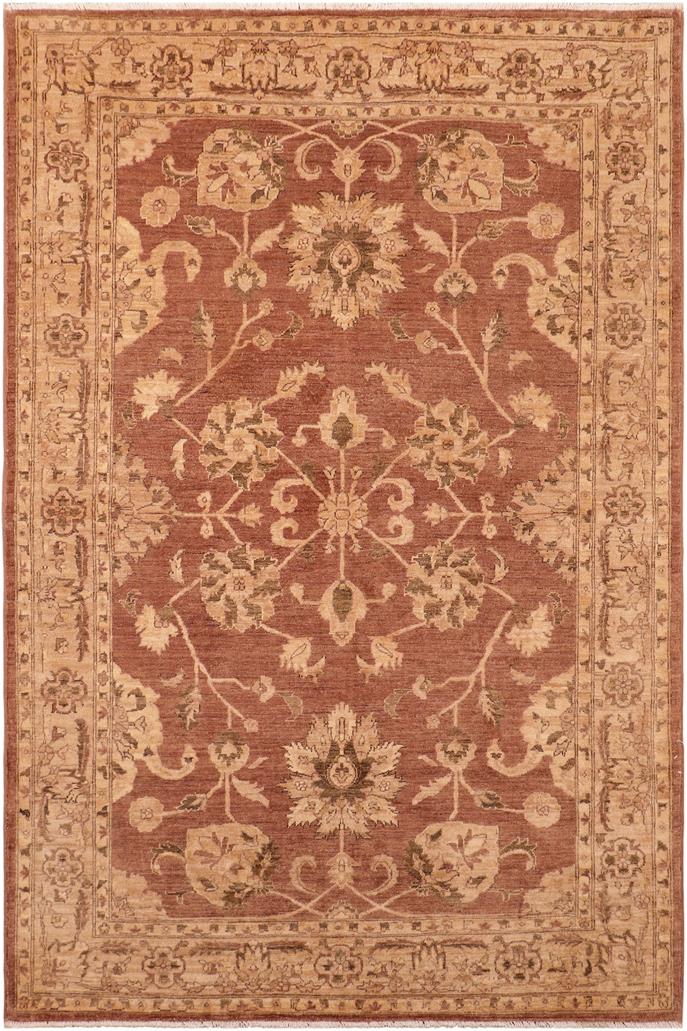 handmade Traditional Lahore Brown Tan Hand Knotted RECTANGLE 100% WOOL area rug 6 x 9