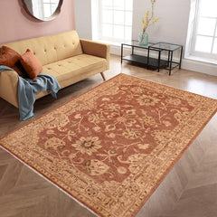 handmade Traditional Lahore Brown Tan Hand Knotted RECTANGLE 100% WOOL area rug 6 x 9