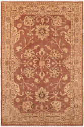 handmade Traditional Lahore Brown Tan Hand Knotted RECTANGLE 100% WOOL area rug 6 x 9