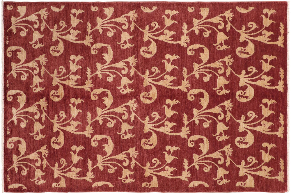handmade Modern Kafkaz Red Gold Hand Knotted RECTANGLE 100% WOOL area rug 6' x 9'