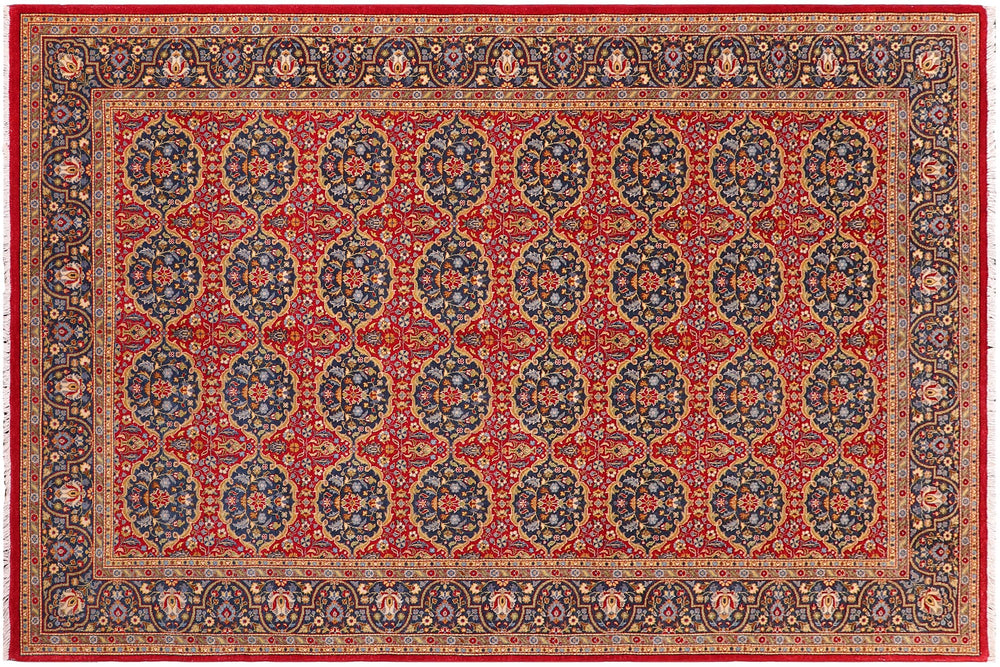handmade Transitional Red Teal Blue Hand Knotted RECTANGLE 100% WOOL area rug 6' x 9'