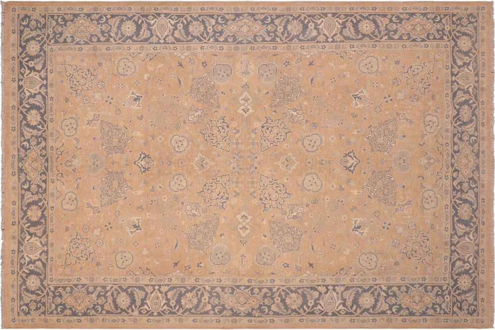 handmade Transitional Kafkaz Tan Gray Hand Knotted RECTANGLE 100% WOOL area rug 6x9