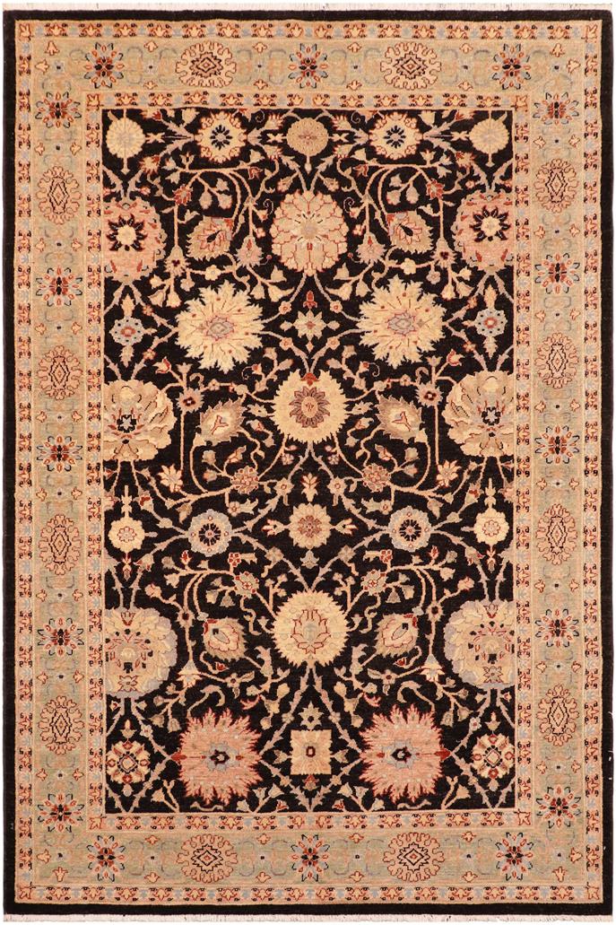 handmade Traditional Lahore Black Green Hand Knotted RECTANGLE 100% WOOL area rug 6 x 9